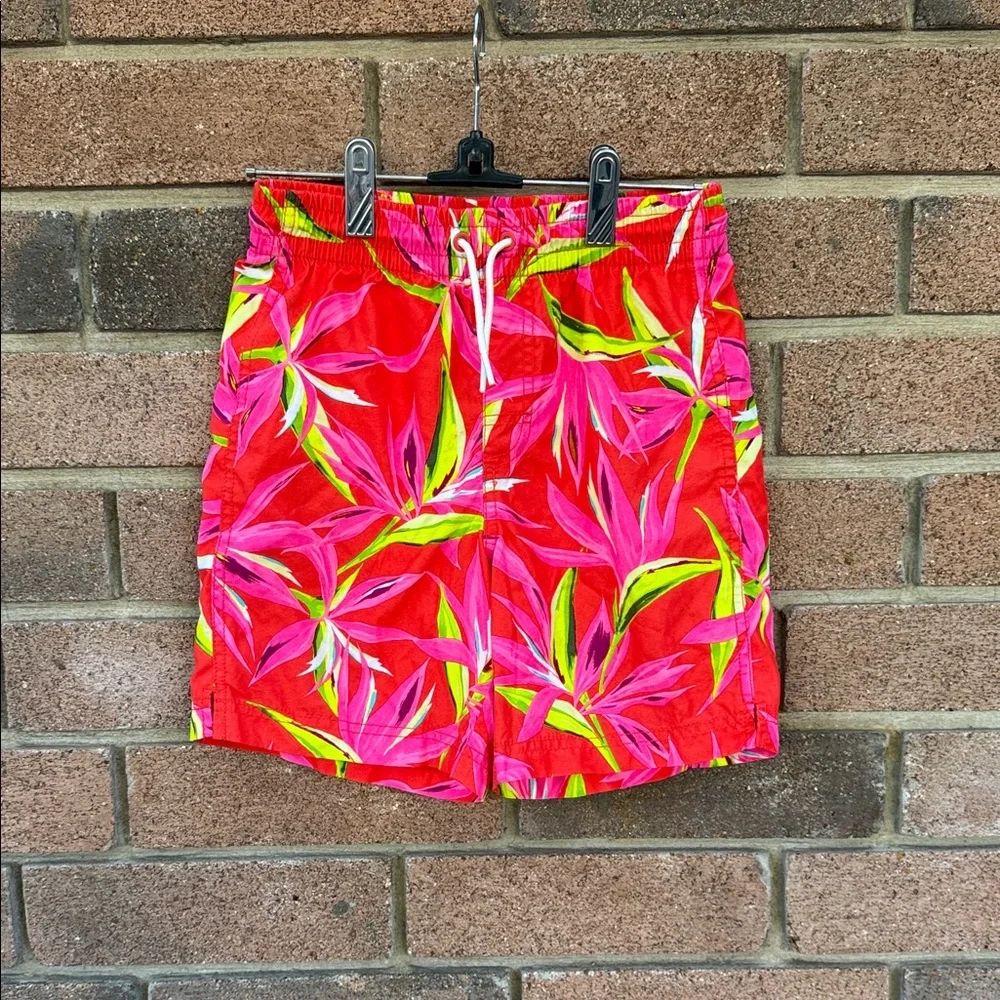 Old Navy Red and Pink Floral Boy's Swim Shorts Size Large